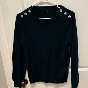 J. Crew Women's Dark Green Sweater with Embellished Shoulders